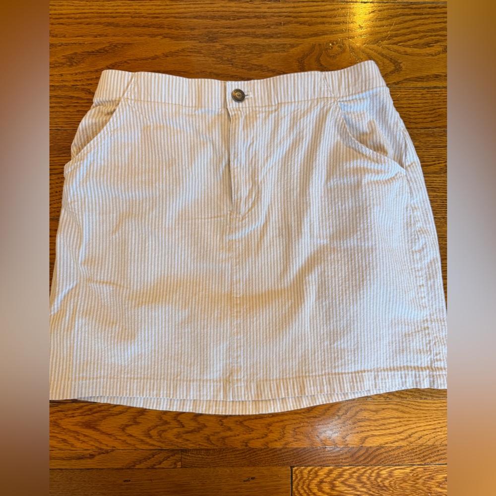 Hollister Ultra High-Rise Cream and Tan Pinstripe Mini Skirt
